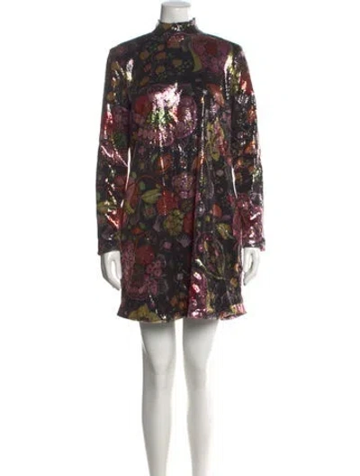 Pre-owned La Doublej Floral Print Mini Dress In Black