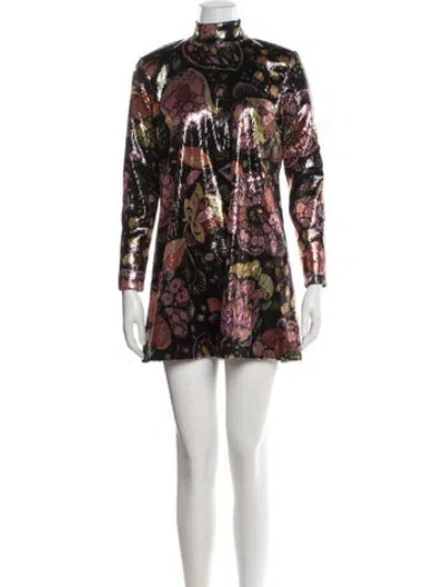 Pre-owned La Doublej Floral Print Mini Dress In Black