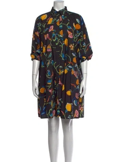 Pre-owned La Doublej Floral Print Mini Dress In Black