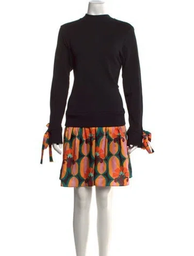 Pre-owned La Doublej Floral Print Mini Dress In Black