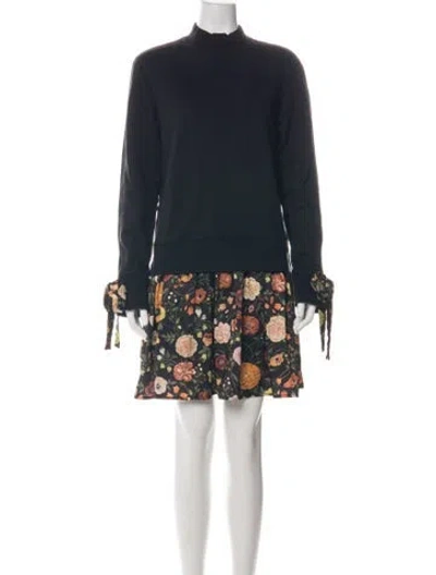 Pre-owned La Doublej Floral Print Mini Dress In Black/blue