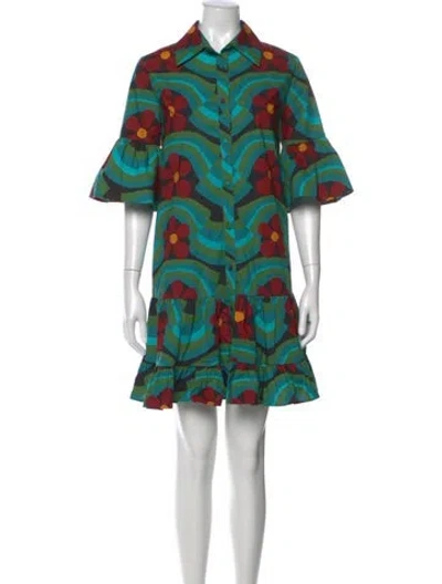 Pre-owned La Doublej Floral Print Mini Dress In Blue/green
