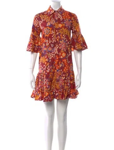 Pre-owned La Doublej Floral Print Mini Dress In Burgundy