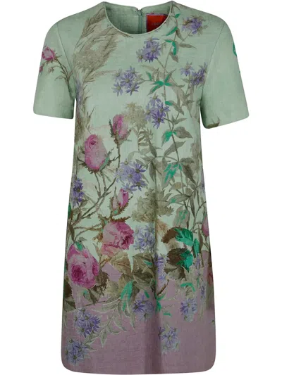 La Doublej Floral-print Mini Dress In Gray