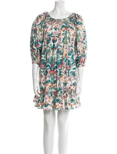 Pre-owned La Doublej Floral Print Mini Dress In Neutral