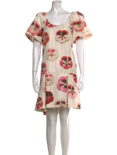 Pre-owned La Doublej Floral Print Mini Dress In Neutral