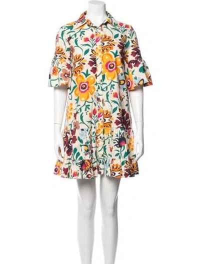 Pre-owned La Doublej Floral Print Mini Dress In Neutral