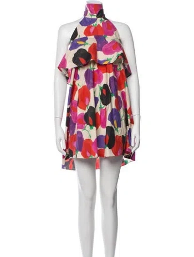Pre-owned La Doublej Floral Print Mini Dress In Neutral