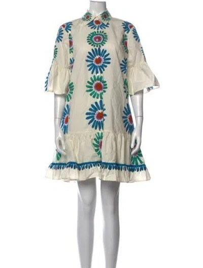 Pre-owned La Doublej Floral Print Mini Dress In Neutral