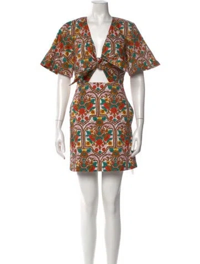 Pre-owned La Doublej Floral Print Mini Dress In Neutrals