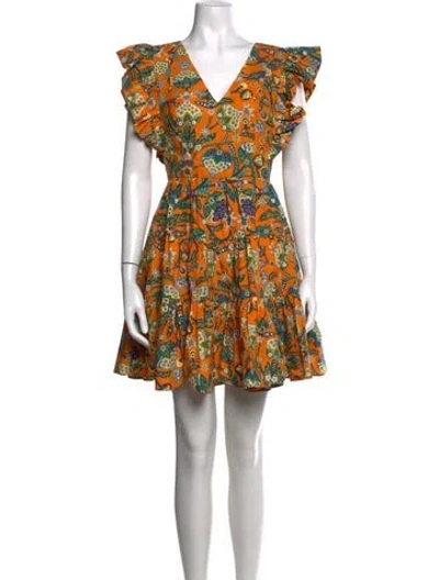 Pre-owned La Doublej Floral Print Mini Dress In Orange