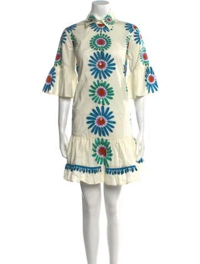 Pre-owned La Doublej Floral Print Mini Dress In White