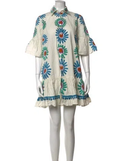 Pre-owned La Doublej Floral Print Mini Dress In White