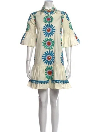 Pre-owned La Doublej Floral Print Mini Dress In White