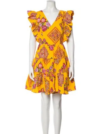 Pre-owned La Doublej Floral Print Mini Dress In Yellow