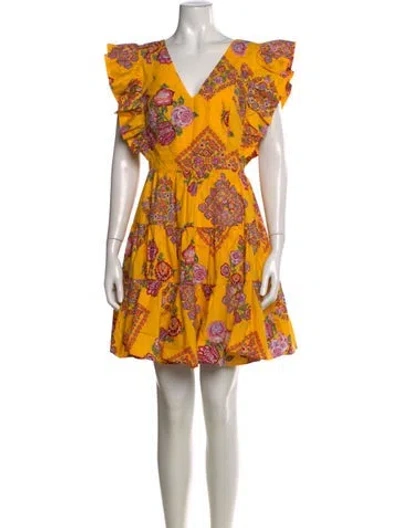 Pre-owned La Doublej Floral Print Mini Dress In Yellow