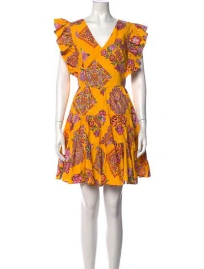 Pre-owned La Doublej Floral Print Mini Dress In Yellow