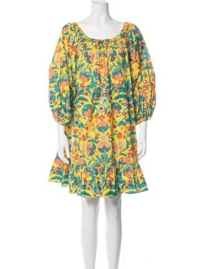 Pre-owned La Doublej Floral Print Mini Dress In Yellow