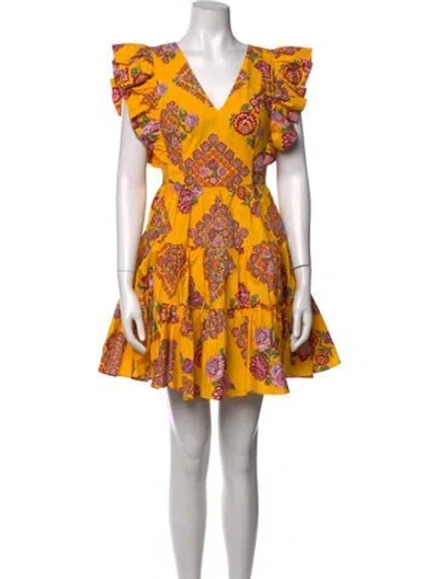 Pre-owned La Doublej Floral Print Mini Dress In Yellow