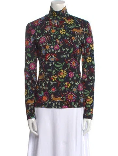 Pre-owned La Doublej Floral Print Mock Neck Blouse In Black