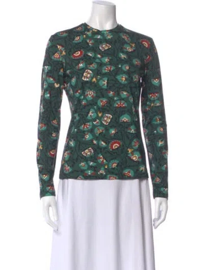 Pre-owned La Doublej Floral Print Mock Neck Top In Green