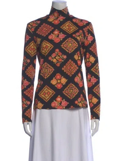Pre-owned La Doublej Floral Print Mock Neck Top In Multi