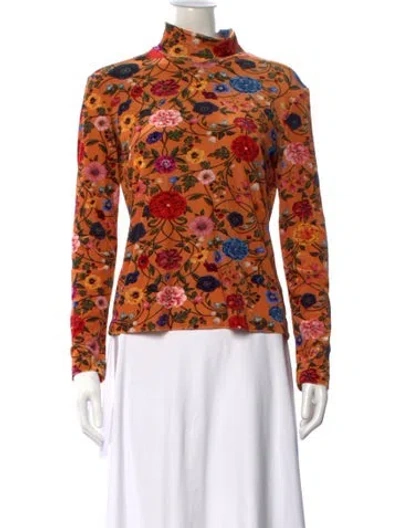 Pre-owned La Doublej Floral Print Mock Neck Top In Orange