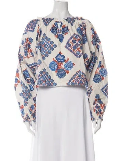 Pre-owned La Doublej Floral Print Off-the-shoulder Blouse In Multi
