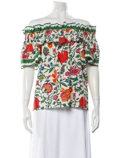 Pre-owned La Doublej Floral Print Off-the-shoulder Blouse W/ Tags In Green