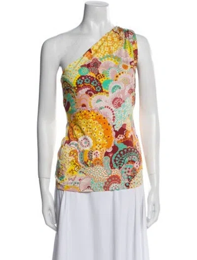 Pre-owned La Doublej Floral Print One-shoulder Top In Yellow