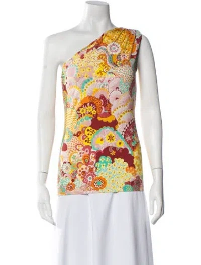 Pre-owned La Doublej Floral Print One-shoulder Top In Yellow