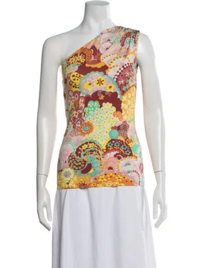 Pre-owned La Doublej Floral Print One-shoulder Top In Yellow