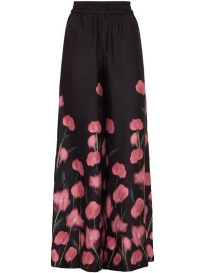La Doublej Floral-print Palazzo Pants In Black