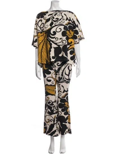 Pre-owned La Doublej Floral Print Pant Set In Black