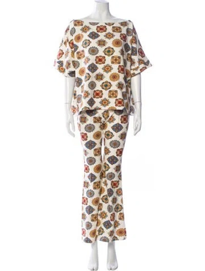 Pre-owned La Doublej Floral Print Pant Set In Neutral