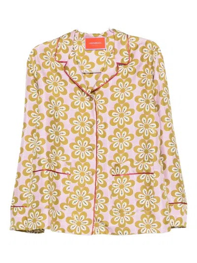 La Doublej Floral-print Piped-trim Shirt In Neutral