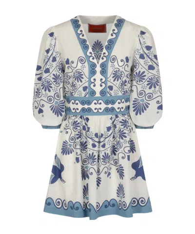 La Doublej Floral-print Puff-sleeve Mini Dress In White