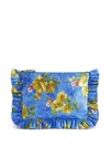 La Doublej Floral-print Ruffled Clutch In Blue