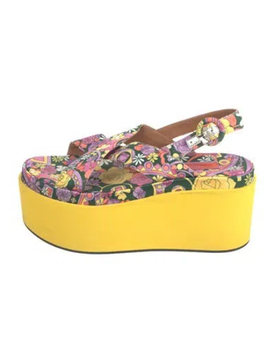 Pre-owned La Doublej Floral Print Sandals In Yellow