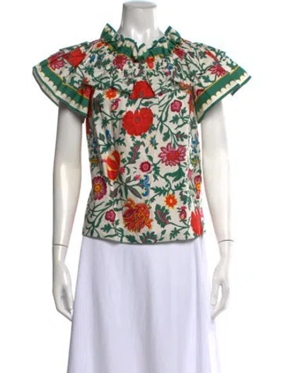 Pre-owned La Doublej Floral Print Scoop Neck Blouse In Pink