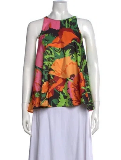 Pre-owned La Doublej Floral Print Scoop Neck Top In White