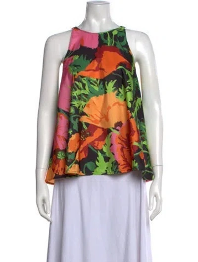 Pre-owned La Doublej Floral Print Scoop Neck Top In White
