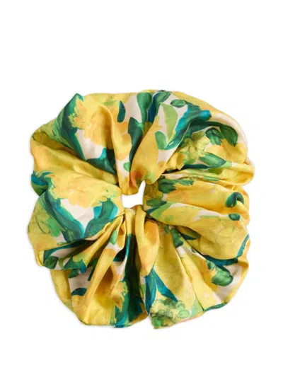 La Doublej Floral-print Scrunchie In Yellow