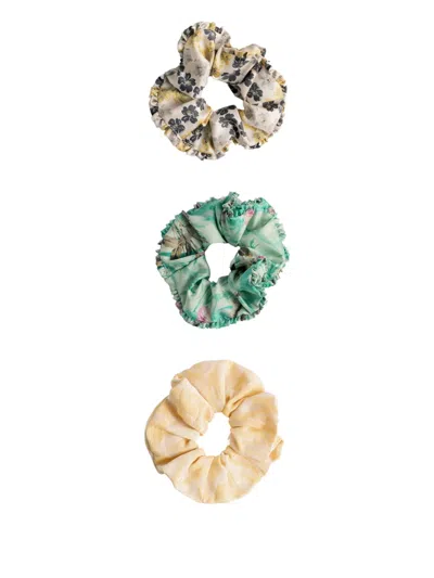 La Doublej Floral-print Scrunchies Set In Multi