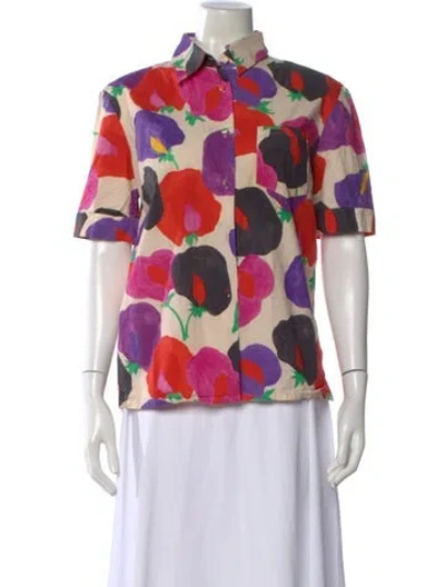 Pre-owned La Doublej Floral Print Short Sleeve Blouse In Multi