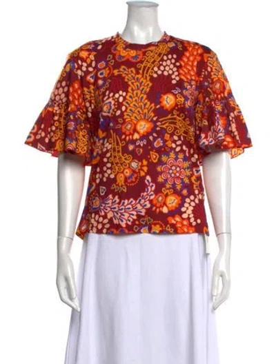 Pre-owned La Doublej Floral Print Short Sleeve Blouse In Multicolor