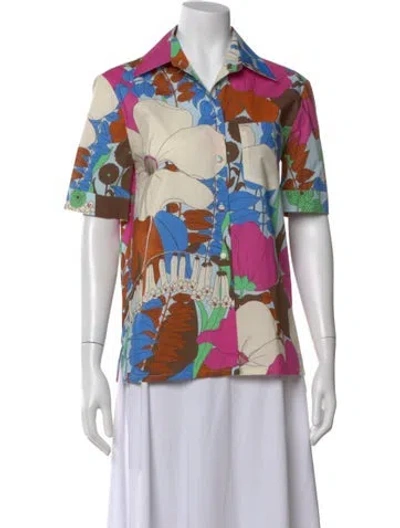 Pre-owned La Doublej Floral Print Short Sleeve Blouse In Neutral