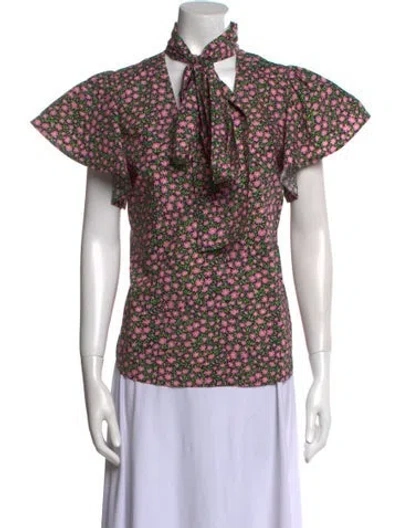 Pre-owned La Doublej Floral Print Short Sleeve Blouse In Pink