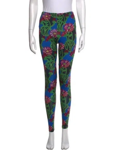 Pre-owned La Doublej Floral Print Skinny Leg Pants In Green