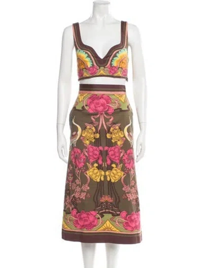 Pre-owned La Doublej Floral Print Skirt Set In Green